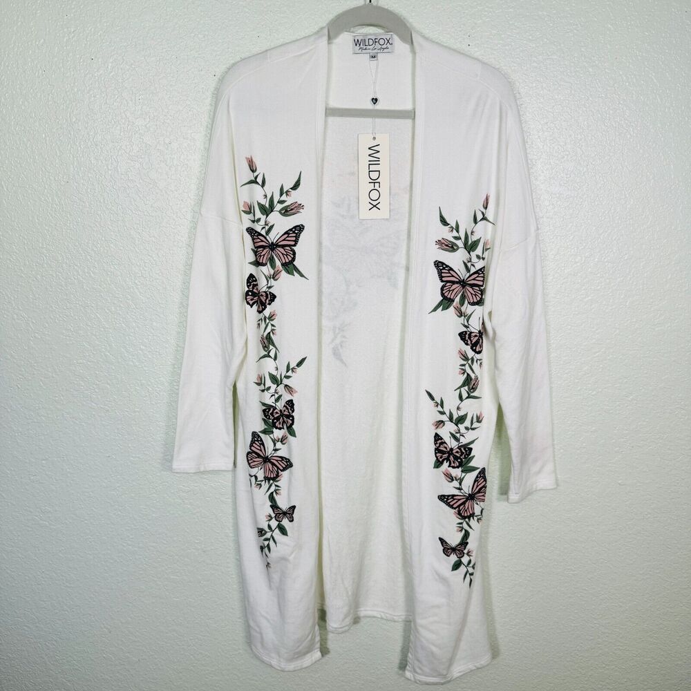 Wildfox | White Floral & Butterfly BRIDE Cardigan Sweater | Size M Wedding Robe